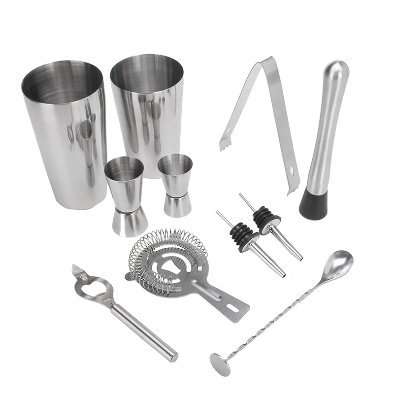 11pcs 600 800ML Профессиональный шейкер для коктейлей из нержавеющей стали, 450 мл, 600 мл, 750 мл, 800 мл, миксер для напитков, бармен, Browser Kit, барный набор, инструменты бармена - Цвет: 11pcs 600 800ML