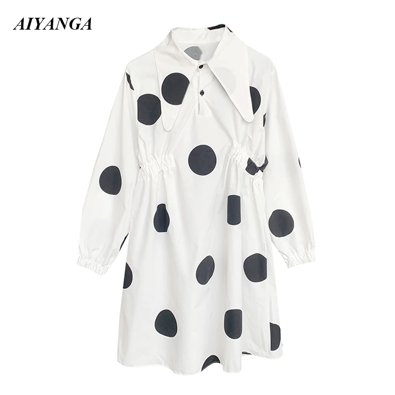 

New Vintage women wave point dress Hot Sale Long sleeve short dress Casual women 2019 Spring Summer Casual Loose Dresses Female
