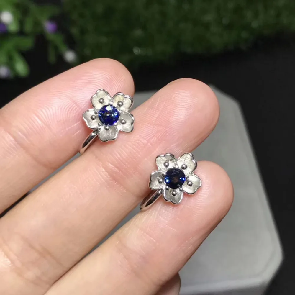 Серьги клипсы женские из серебра 925 пробы с натуральным голубым сапфиром|clip