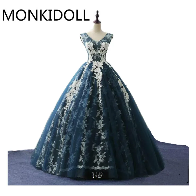 Robe De Soiree темно-синее кружевное бальное платье реальное изображение для