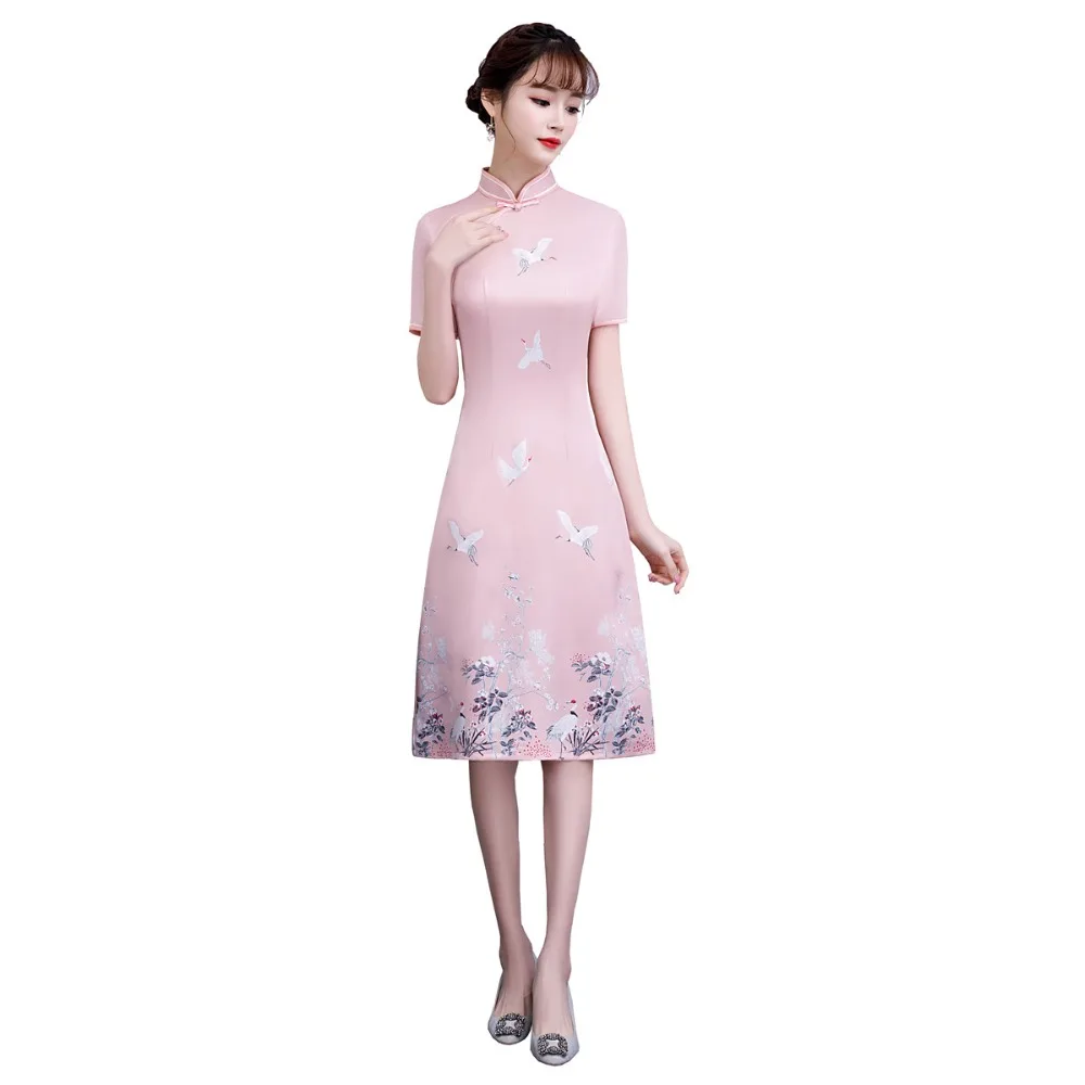 Шанхай история длиной до колена Qipao традиционное восточное платье из
