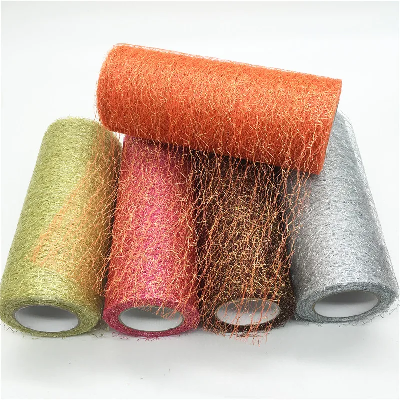 

15cm*10Y Gold Sliver Wire Tissue Tulle Roll Spool Craft Wedding Party DIY Decoration Organza Sheer Gauze Element Table Runner