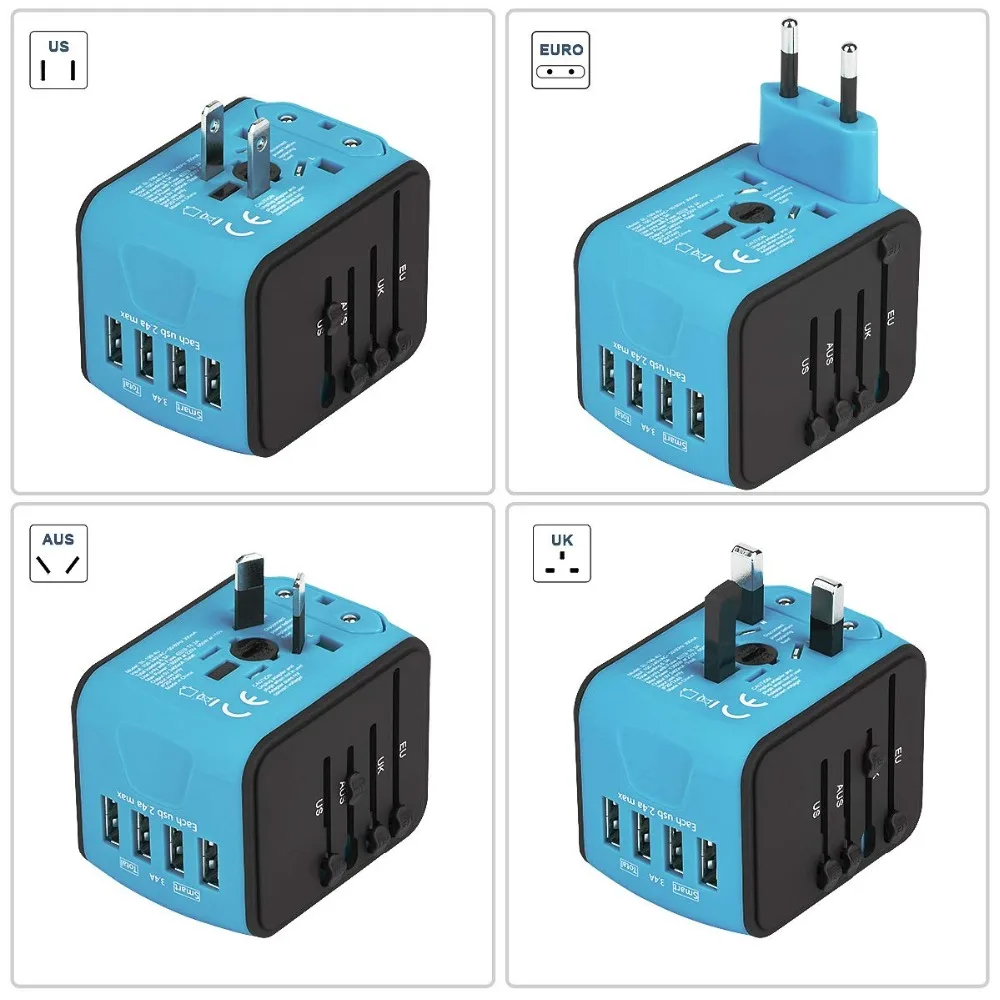 LONGET дорожный адаптер Международный Универсальный адаптер питания с 4 USB по всему миру настенное зарядное устройство для Великобритании/ЕС/US