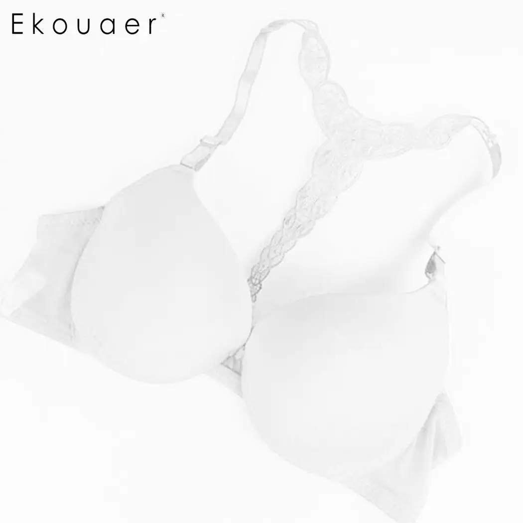 Женский бесшовный бюстгальтер Ekouaer кружевной с застежкой спереди и пуш-ап нижнее