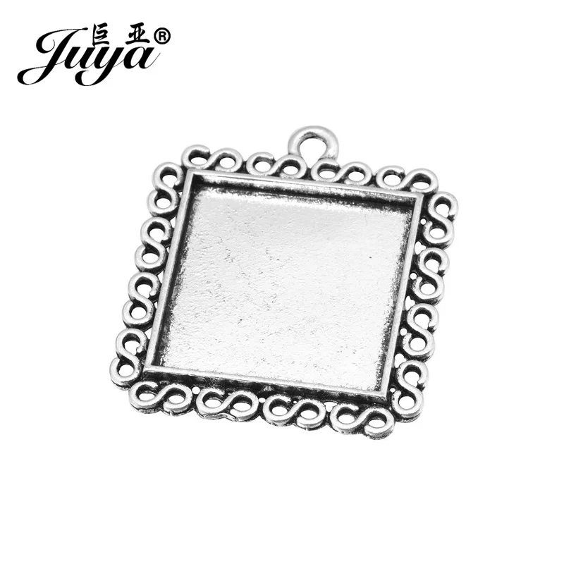 

Wholesale 10pcs/lot 25mm Zinc Alloy Square Shape Cabochon Base Setting Fit 25mm Glass For Pendant Necklace DIY Jewelry Making