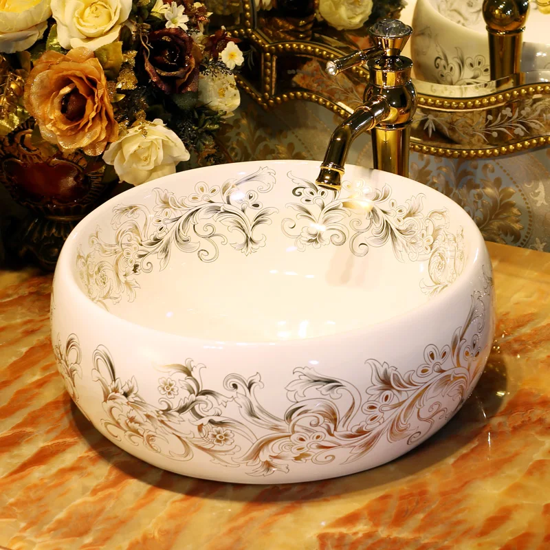 China Artistic Handmade Europe Vintage Lavabo Washbasin Ceramic Bathroom Sink Art Counter Top ceramic decorative wash sinks |