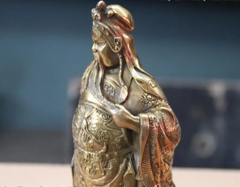 9Chinese Folk Pure Brass Copper Dragon Guan Gong Yu Warrior Buddha Statue | Дом и сад