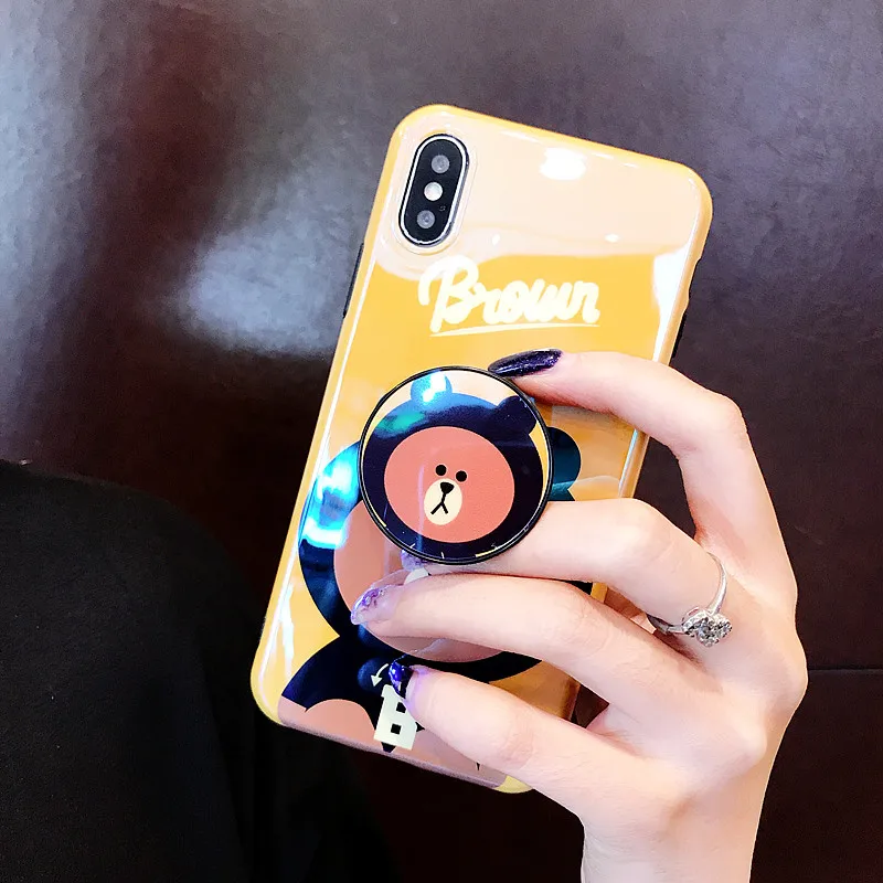 Cute cartoon Doraemon brown bear Stand Holder blue light IMD soft TPU back cover for iPhone 6 6s 7 8 plus X Xs case |