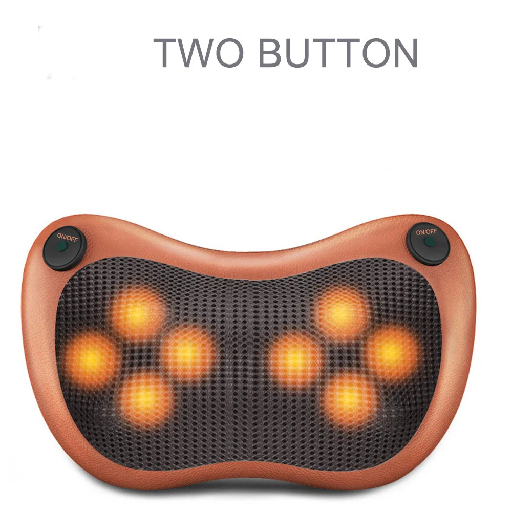 brown 8head 2button Главная машина массажер для спины черный шиацу массажная подушка для шеи, подушка 12/8/6/4 головки Электрический массажер для шеи облегчение боли - Цвет: brown 8head 2button