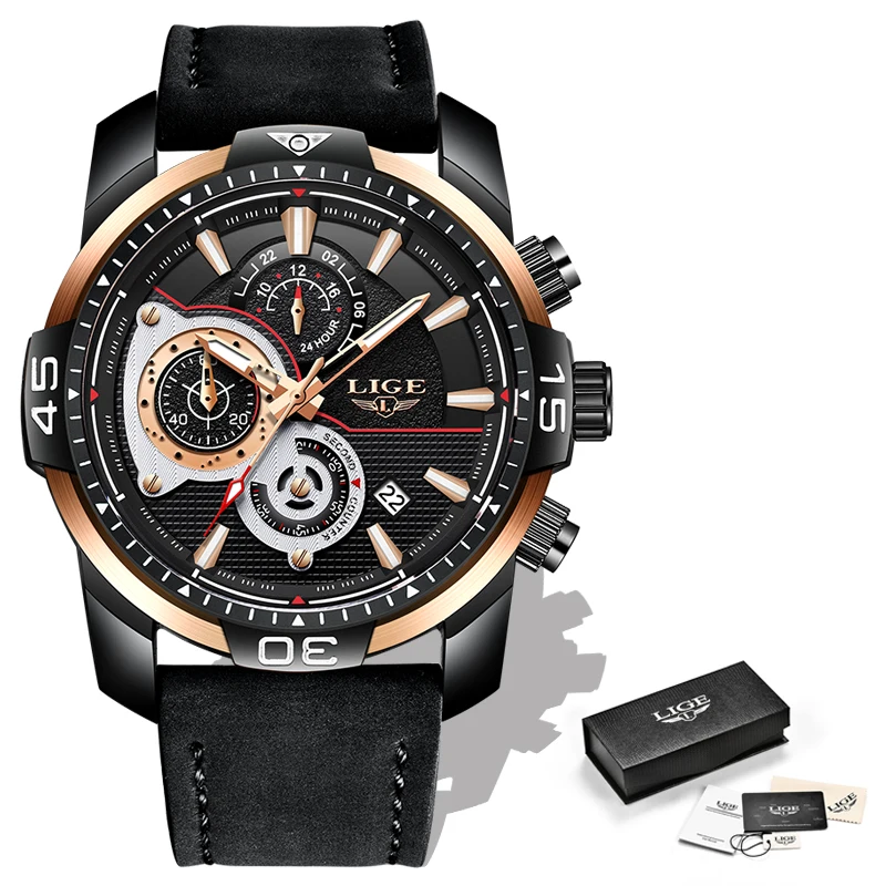 Часы наручные LIGE Мужские кварцевые брендовые Роскошные водонепроницаемые