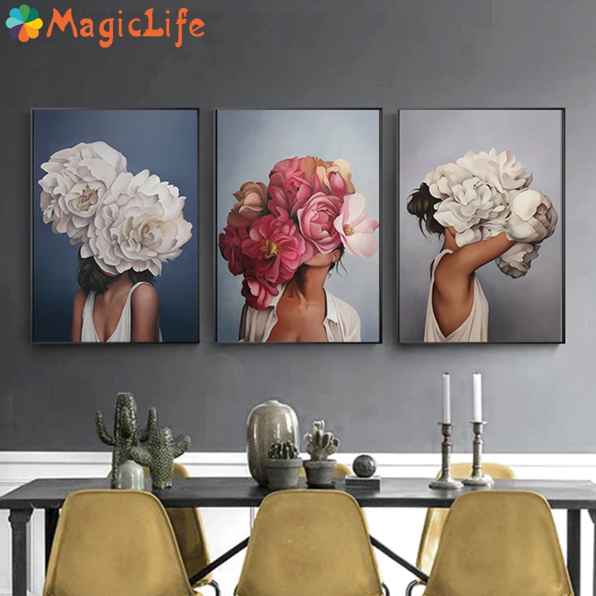 Розы и женщины Настенная картина на холсте Цветы в скандинавском стиле плакат