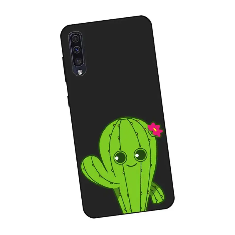 P025 Cactus Cute Black Silicone Case For Samsung Galaxy A6 A7 A8 A9 A10 A30 A40 A50 A60 A70 A80 A90 5G A20E Plus |