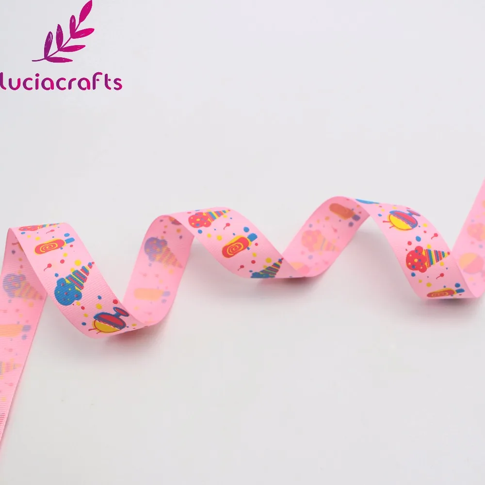 Lucia Crafts 5y/8y 25 мм мультфильм кекс мороженое напечатано корсажная лента упаковка волос лук и Швейные аксессуары CS0305