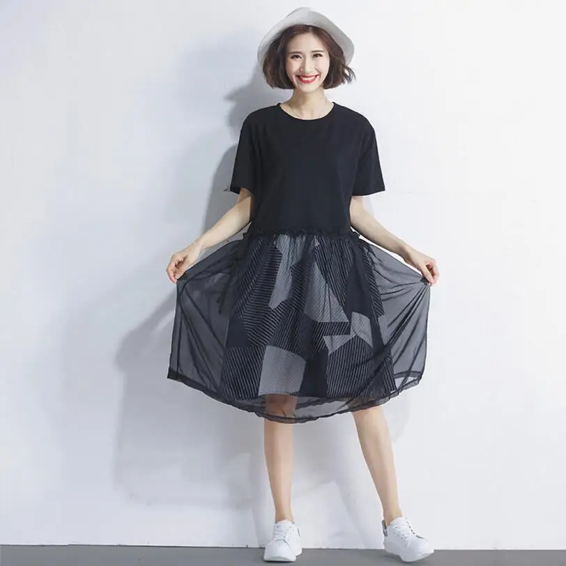 2018 печатных пригородных платья для женщин летние сетчатые шить свободные