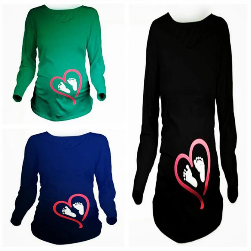 2018 New Spring Pregnant Women T-shirt Long Sleeve Maternity Pregnancy Clothes Ladies Funny Cute Type Babies Foot Print | Мать и ребенок