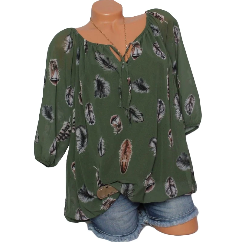Plus Size 5XL Women Tops and Blouses 2019 Spring Casual Long Sleeve Print Off Shoulder Chiffon Blouse Female Loose Shirts |