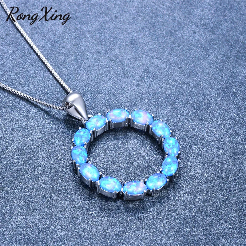 RongXing белый/синий/фиолетовый Огненный Опал Круглый кулон ожерелье s для женщин 925 серебро колье с камнем рождения обручение ювелирные изделия