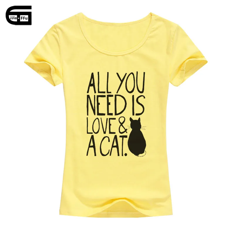 Yellow Women Все, что вам нужно, это футболка с надписью Love and A Cat, Женская мода, Харадзюку кавайные топы, Хлопковые женские летние футболки B189 - Цвет: Yellow Women