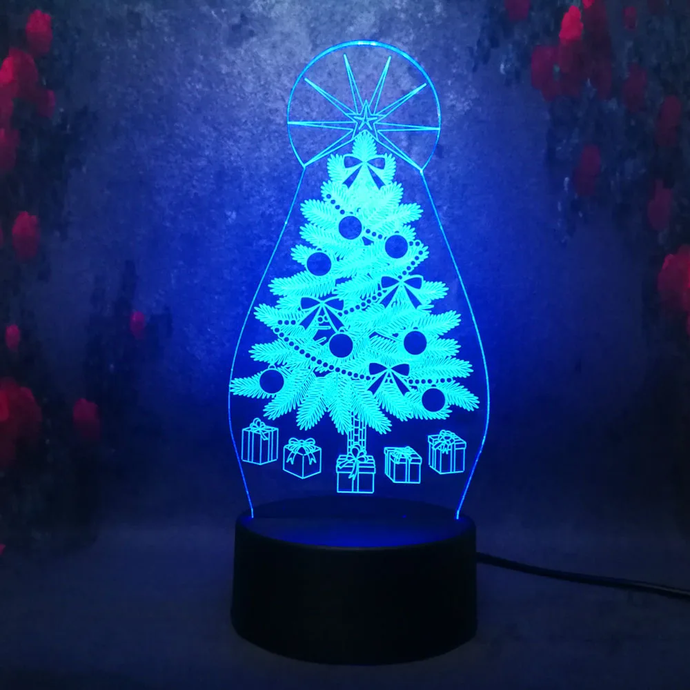 DIY 3D Рождественская елка Ночная лампа подарок на Новый год LED 7 цветов градиент USB