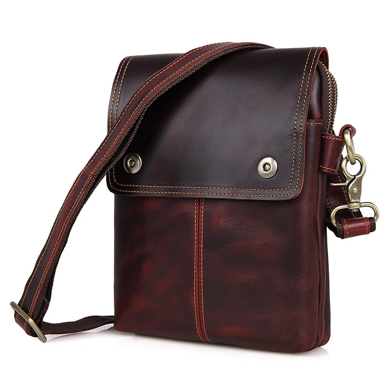 Men Cross Body Bag Genuine Leather Male Small Flap Business Travel Ipad Mini Casual Brown Shoulder Crossbody Messenger Bags