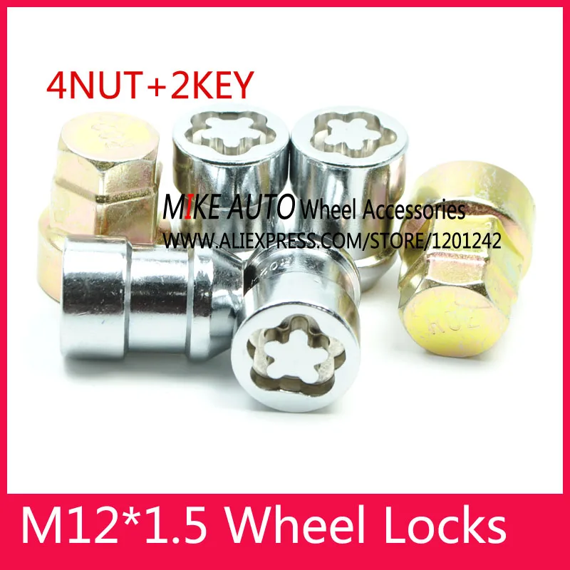4 гайки + 2 ключа M12x1.5 хромированные колесные замки гайка анти сдвиг набор система
