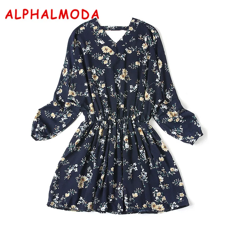 Женское Повседневное платье ALPHALMODA с цветочным принтом рукавом летучая мышь