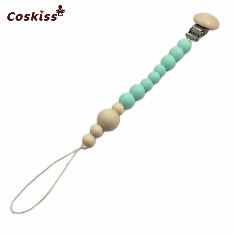 

Silicone Pendant Baby Teething Toy Unfinished Wooden Beads&Dummy Pacifier Clip Montessori Nursing Gifts Necklaces