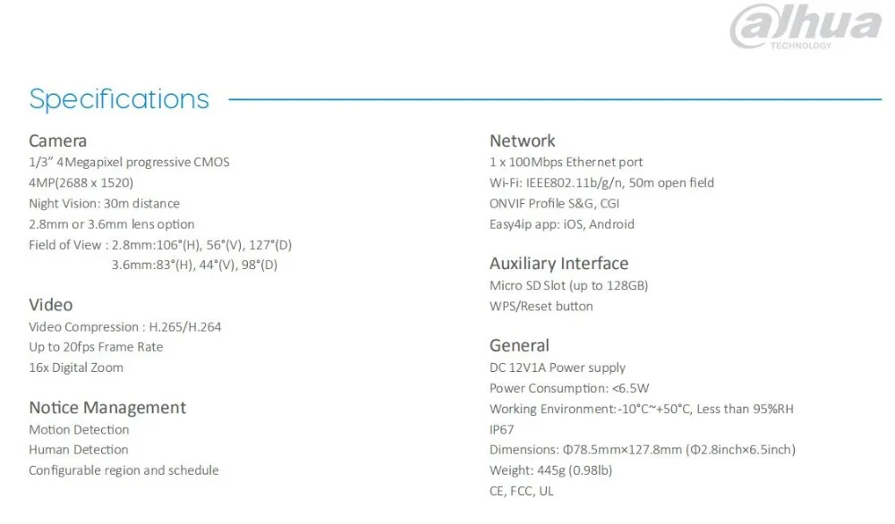 Dahua IP камера 4MP IPC-HFW1435S-W камера безопасности IR H.265 пуля Wi-Fi Сетевая камера