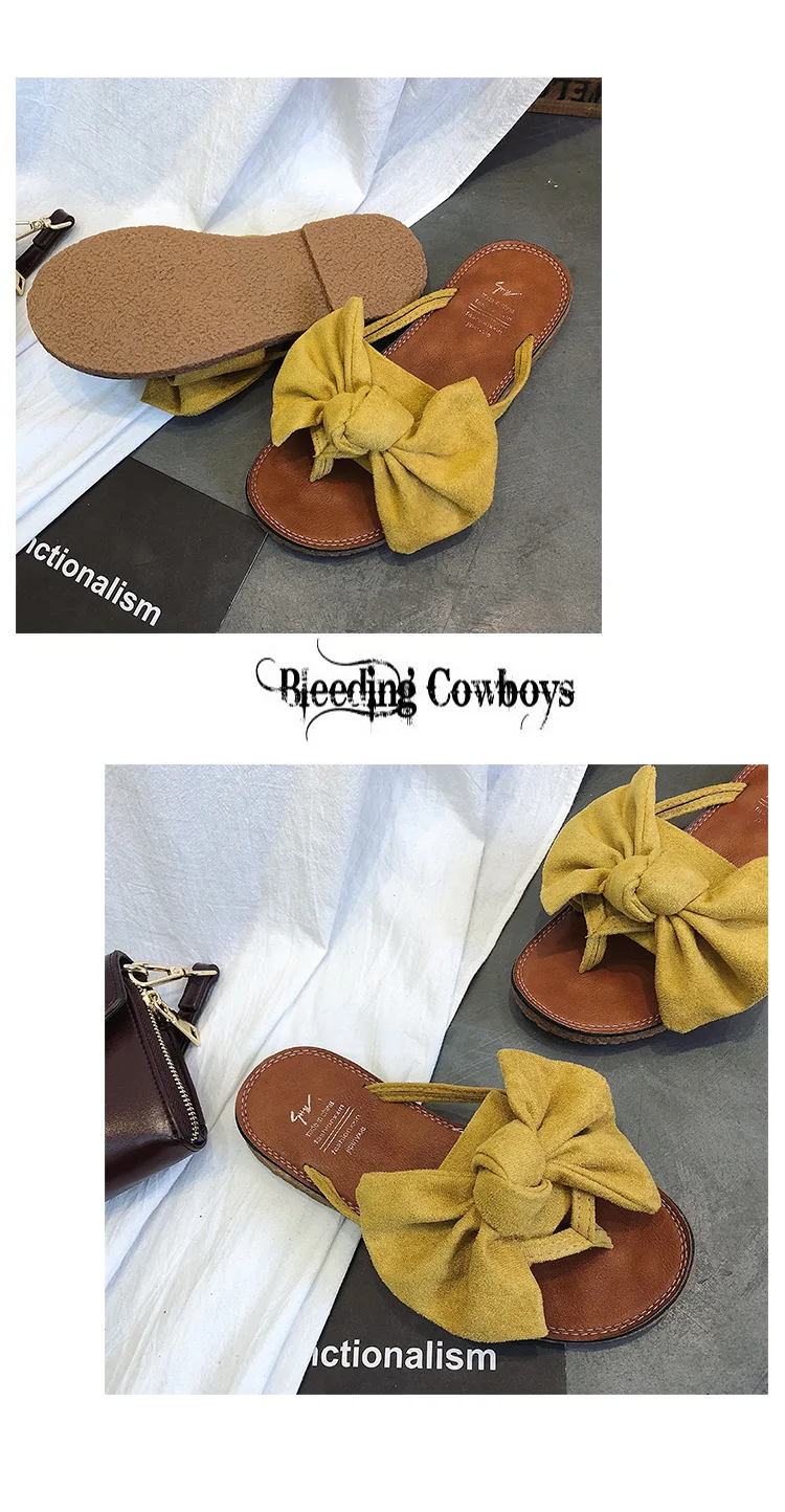 Дропшиппинг женская обувь; Вьетнамки; сезон лето; модный однотонный цветной галстук-бабочка Босоножки на плоской подошве без шнуровки повседневные пляжные ботинки