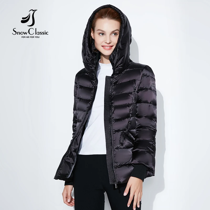 Snowclassic зимняя короткая куртка Модные женские толстые пальто теплые куртки капюшон регулируемый пояс, с хлопковой подкладкой