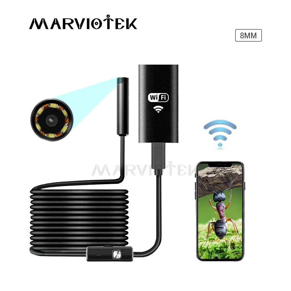 Мини-эндоскоп с Wi-Fi водонепроницаемая камера-бороскоп мягким кабелем 8 мм 720P USB IOS
