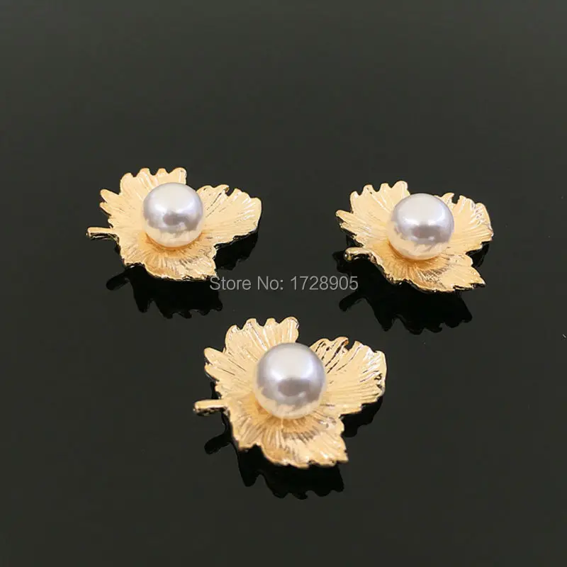 

Nail Art Flower Maple Leaf with White Pearl Buttons Embellishment DIY Accessories 10 Pcs 20*23 mm Gold Plated