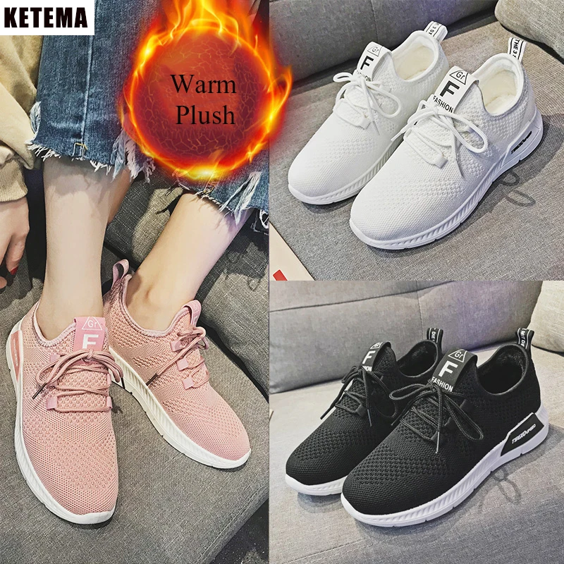 KETEMA Woman Winter Shoes Plush Sneakers Girl Warm Outdoor Lace Up Lightweight 2018 tenis feminino zapatillas mujer | Обувь
