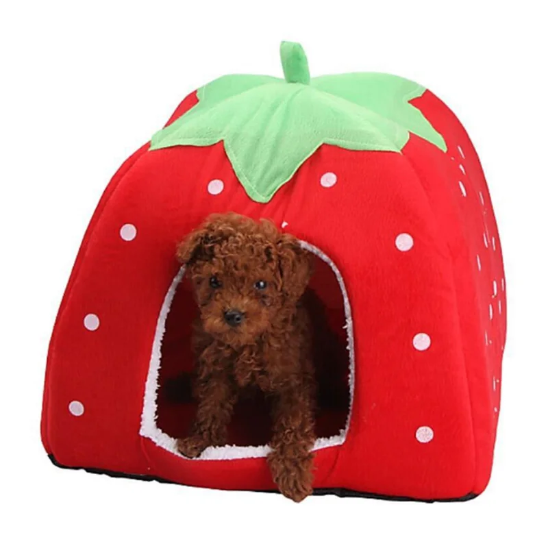 Cute Warm And Sweet Nest Foldable Pet House Dog Cat Strawberry Universal Bed Mats For Dogs Cats Kennel Pets Accessories | Дом и сад