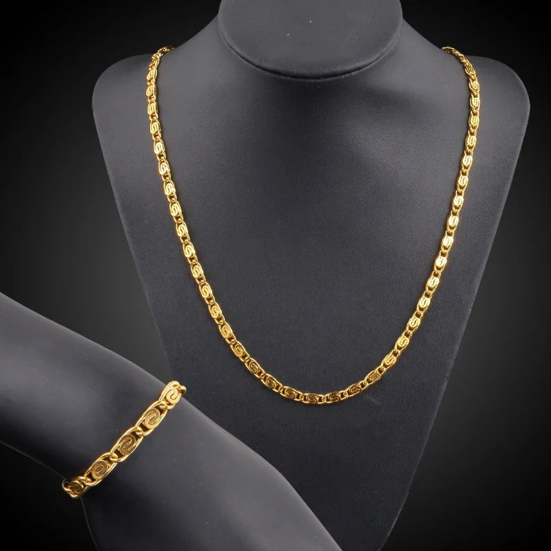 5 мм Золотая цепочка колье браслет дешевый комплект ювелирных изделий | Украшения