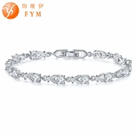 fym 7 colors luxury silver color chain link bracelet for women ladies clear aaa cubic zircon jewelry artisan handmade gift