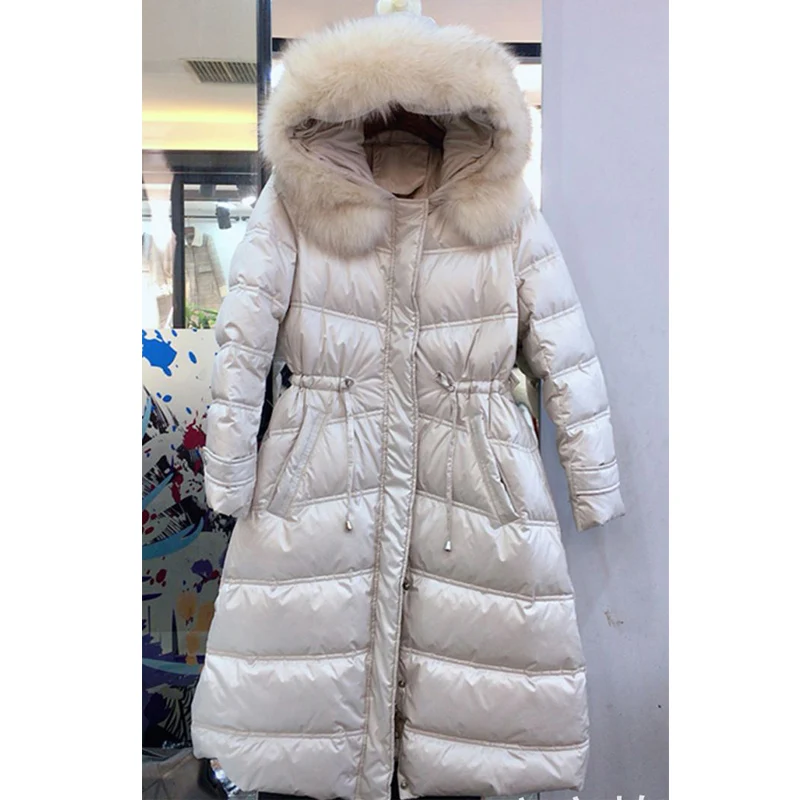 Женская зимняя куртка белая парка на утином пуху большой натуральный Лисий