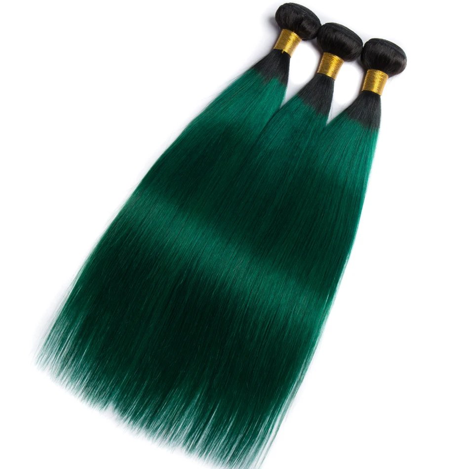 Virgo пучки волос &quotомбре&quot с закрытием T1B/зеленые темные корни Remy прямые 3 шт 100%