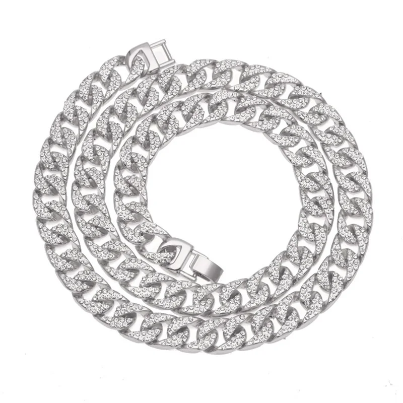 Silver 13 мм, Мужская цепочка с кубаном, ожерелье, полная бижутерия, Iced Out CZ Стразы, серебро, золото, цвет, модные ювелирные изделия, рэпер, ожерелье s - Окраска металла: Silver