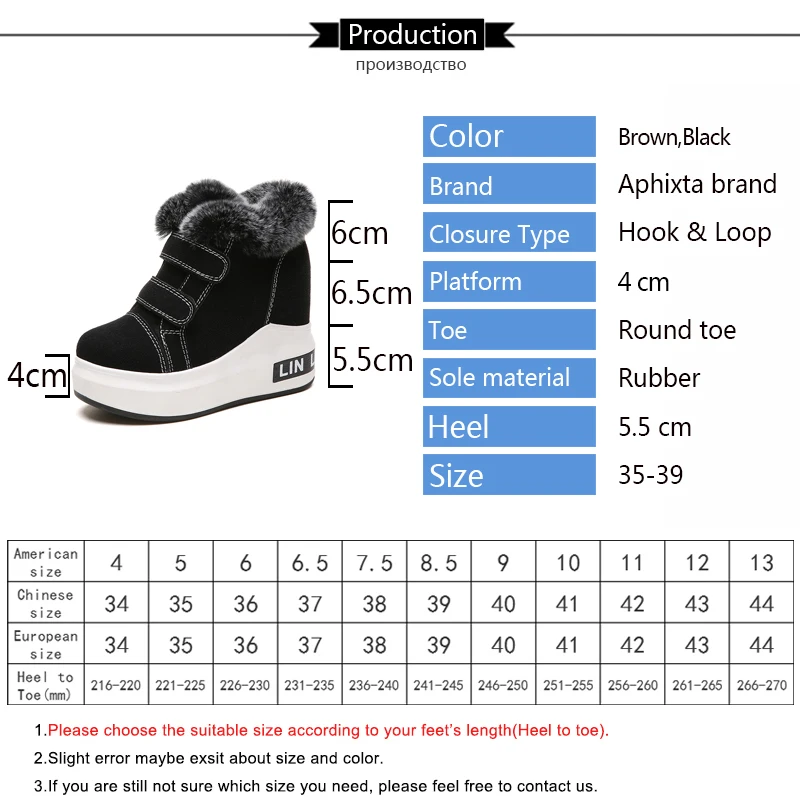 APHIXTA/зимние увеличивающие рост ботильоны для женщин на платформе и высоком