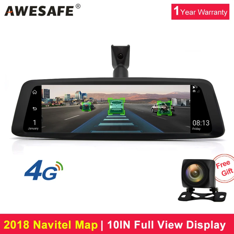 AWESAFE 10 ''ips Автомобильный видеорегистратор Камера FHD 1080P двойной объектив Dashcam 2