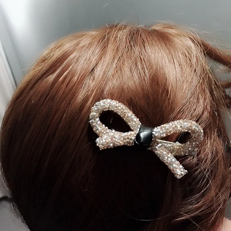 Женские блестящие заколки для волос с бантом женские модные со стразами шпильки