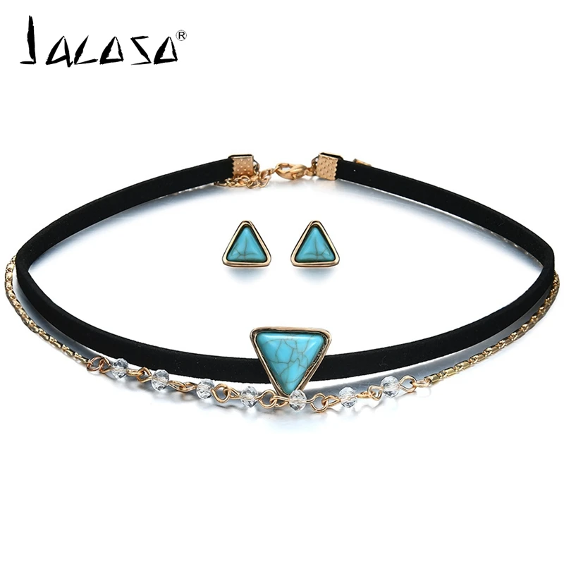 Jacoso Для женщин колье Цепочки и ожерелья Золотая цепочка turquois Треугольники кожа