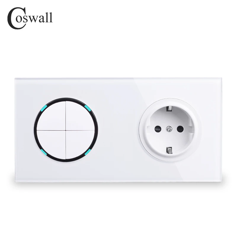 Белая стеклянная панель Coswall настенная розетка европейского стандарта + 4 клавиши
