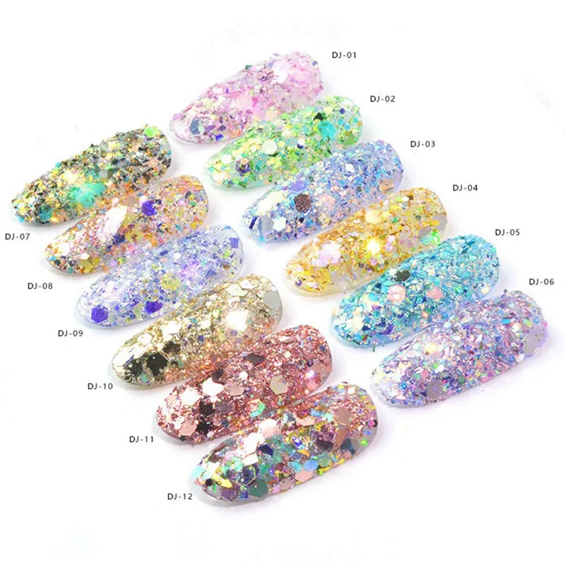 

Colorful Nail Glitter Summer Charms Designs Irregular Sequins Nail Dust Powder