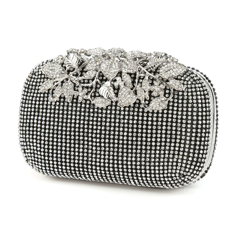 Женские вечерние сумки с металлическими стразами и листьями