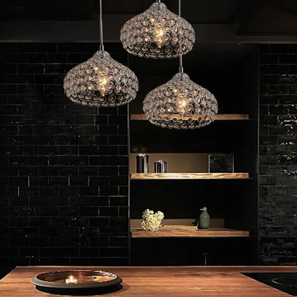 

Led Pendant Lamp Iron Crystal 18cm Simple Modern Restaurant Pendant Lights For Dining Room Modern Pendentes E Lustres