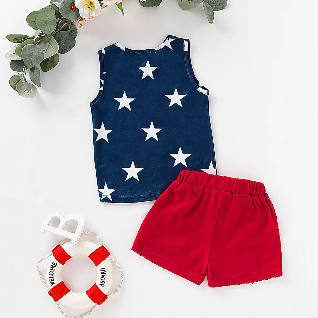 Одежда для маленьких девочек 4 июля патриотические топы с принтом звезд и полос +