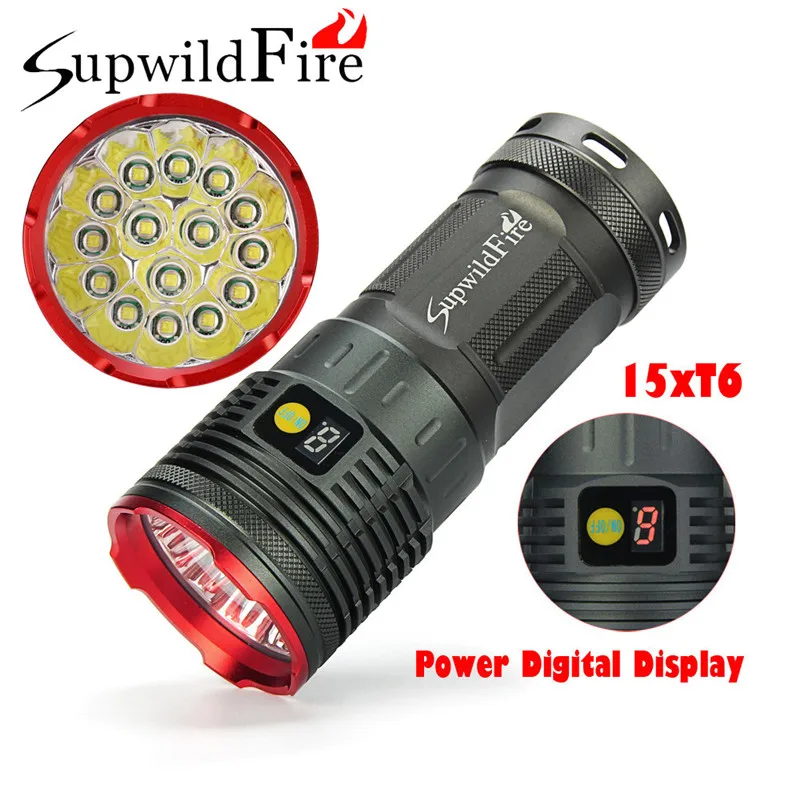 Прямая поставка Supwildfire 50000LM 15 x XM L T6 светодиодный цифровой дисплей для охоты Flashligt 7