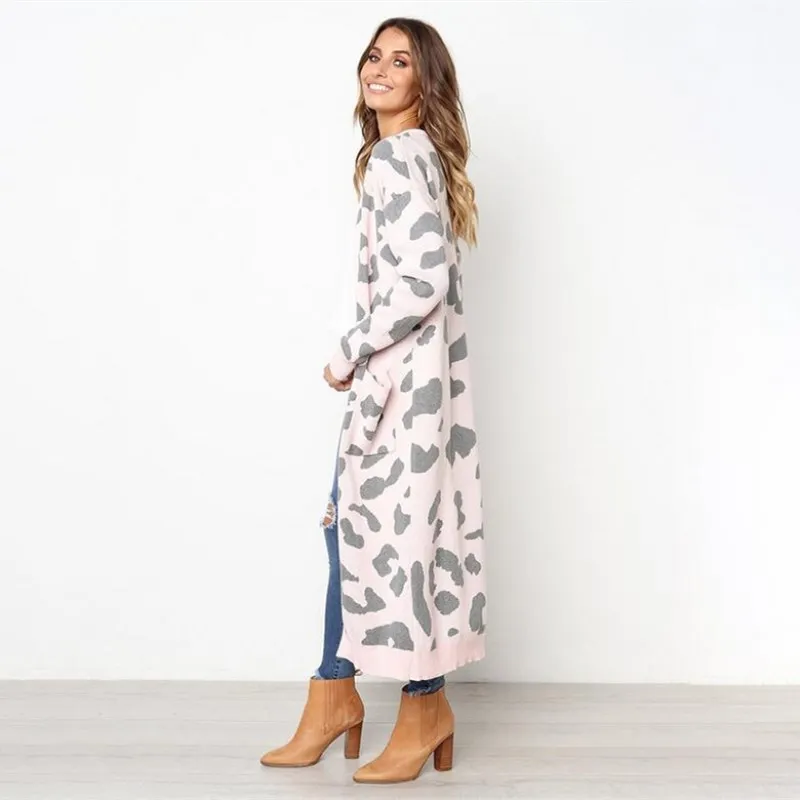 Длинный кардиган 2018 осенне-зимний модный длинный женский вязаный свитер большое
